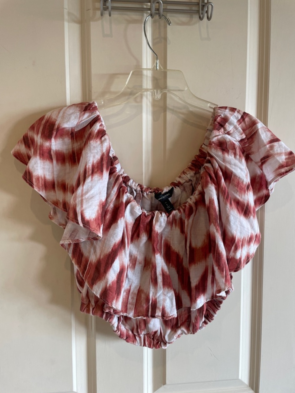 Banana Republic Rust and White Ruffled Zebra Tie-Dye Linen Crop Top